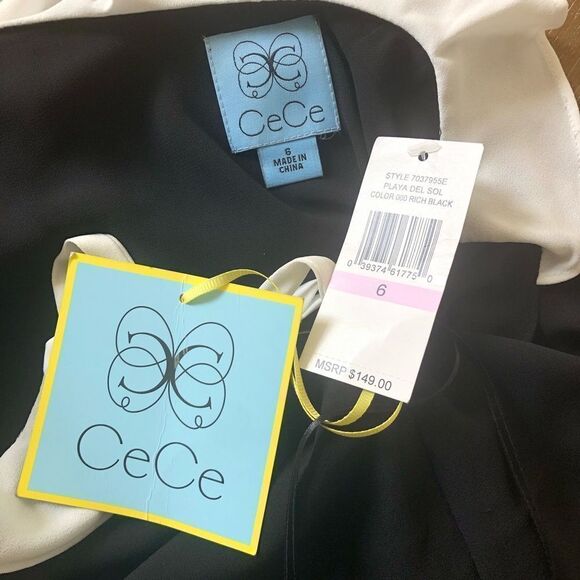 NWE CeCe black white ruffle long chiffon maxi dress size  6 - Picture 7 of 8